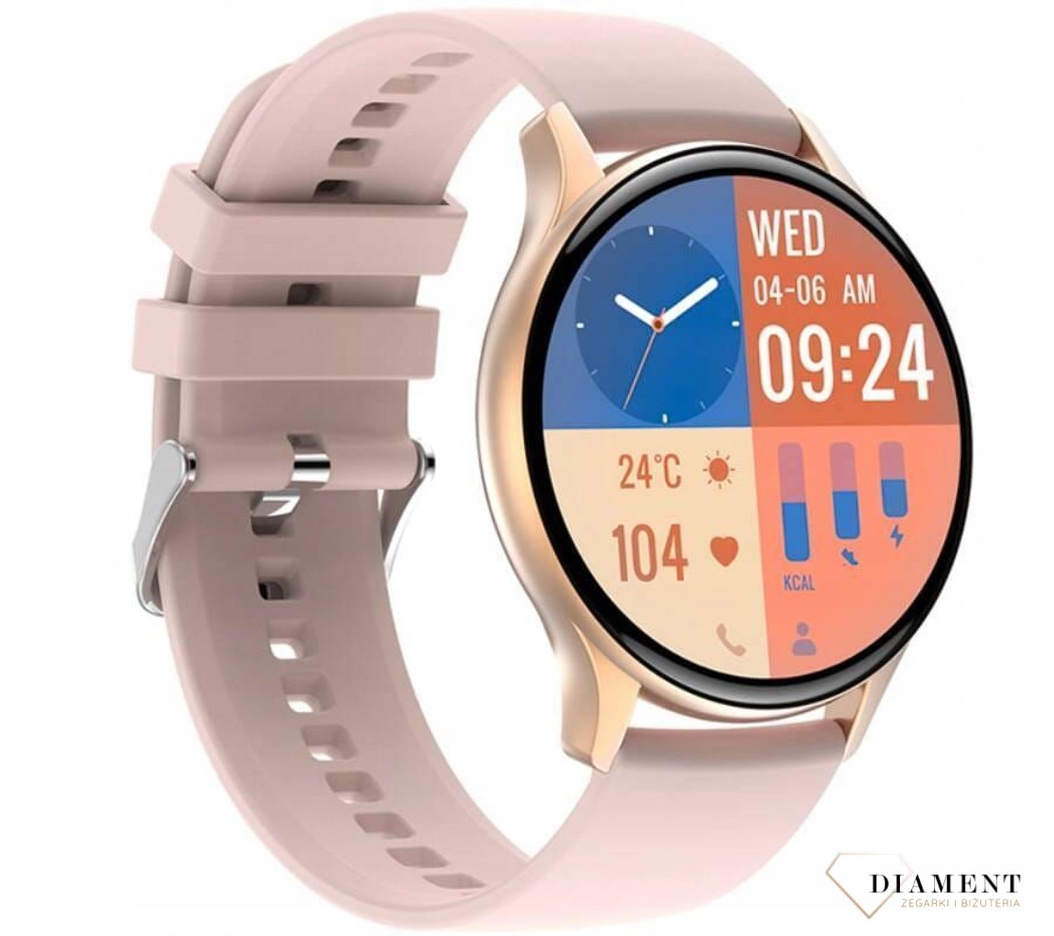 Smartwatch damski Rubicon z rozmowami szary różowy RNCF11. Smartwatch damski na prezent. Zegarek sportowy damski. Smartwatch na silikonowym pasku. Smartwatch z rozmowami telefonicznymi.3.jpg